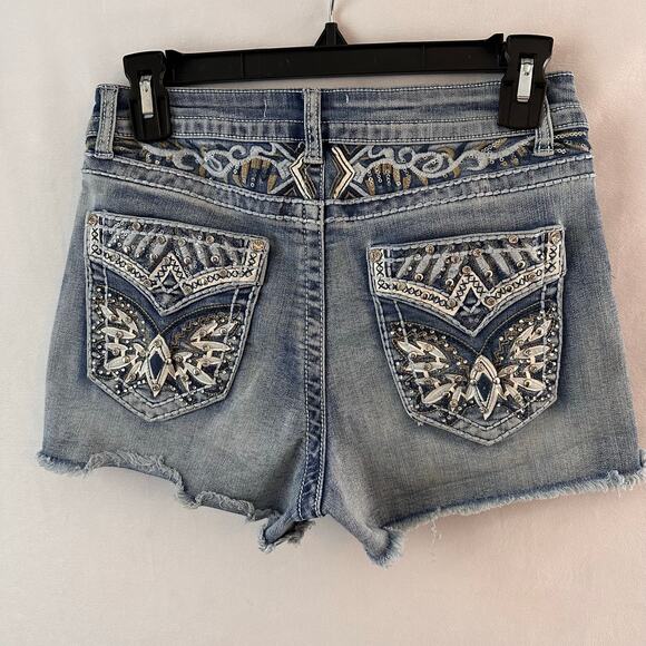 Telepatia Jean Shorts Embellished Pockets Embroidered Bling y2k western boho 5 - Picture 1 of 7